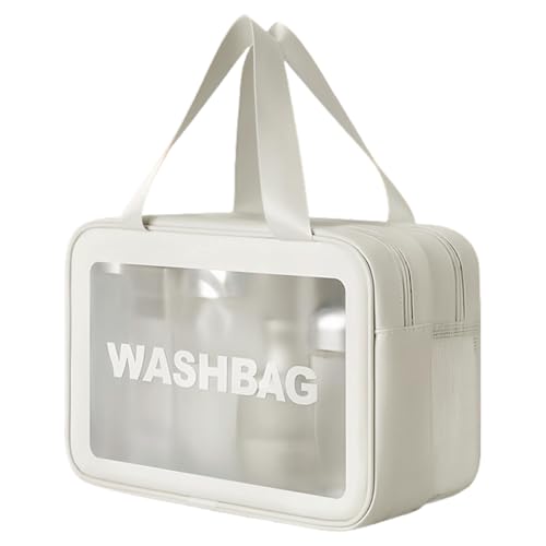 Transparente Make-up-Tasche, Hand-Kosmetiktasche, großes Fassungsvermögen, Kulturbeutel, Hautpflege, Reise-Waschmittel für Damen, Kulturbeutel, große Kapazität, Reise-Make-up, durchsichtig, weiß, L Transparente Make-up-Tasche, Hand-Kosmetiktasche, großes Fassungsvermögen, Kulturbeutel, Hautpflege, Reise-Waschmittel für Damen, Kulturbeutel, große Kapazität, Reise-Make-up, durchsichtig, weiß, L von ZwaitL