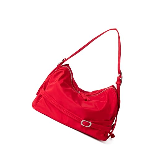 Trendige Unterarm-Handtasche mit dekorativem Gürtel, verschleißfester Stoff, mehrere Tragevarianten für verschiedene Anlässe, koreanische Unterarmtasche, rot, One Size von ZwaitL