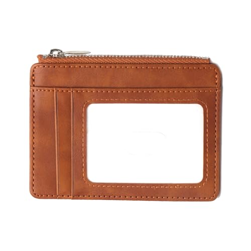 ZwaitL Geldbörse aus PU-Leder mit Reißverschluss, Kartenhalter mit transparentem Fenster für sicheren Schutz von Informationen und einfachen Zugriff auf Visitenkarten, braun, Mass Beauty von ZwaitL