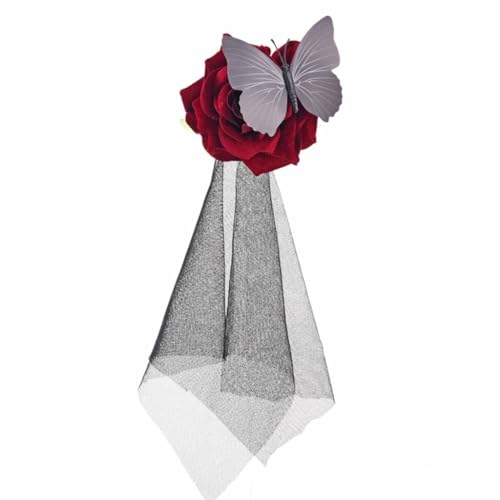 ZwaitL Haarklammern, Rosenblüten-Haarspange mit schwarzem Tüll, modisches Haar-Accessoire, Kleiderbrosche für Damen von ZwaitL