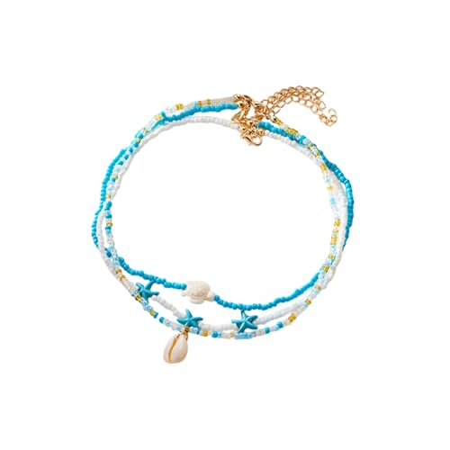 ZwaitL Handgefertigte mehrschichtige Halskette, natürliche Muscheln, Seesterne, Schildkröten, Perlen, Schmuck, verstellbare Schlüsselbeinkette, leichte Muschel-Halskette für Reisen, Einheitsgröße, Wie von ZwaitL