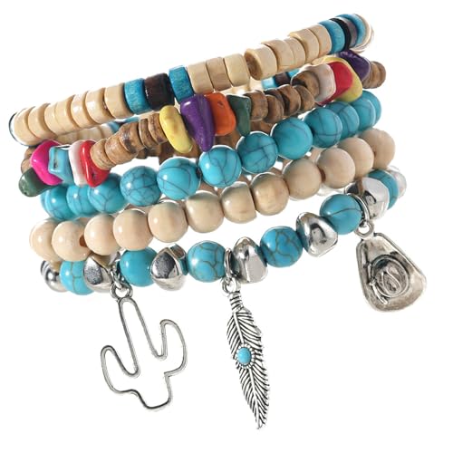 ZwaitL Künstlerische Kokosnussschalen-Holzperle, türkiser Akzent, Schmuck, Handgelenk-Zubehör für Reisen und Urlaub, Festival-Schmuck für Frauen, Einheitsgröße, Wie beschrieben von ZwaitL