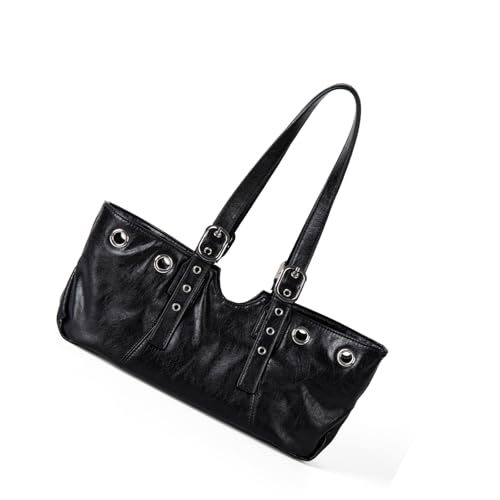 ZwaitL Punk Nieten Schultertasche Bequemer Riemen Unterarm Geldbörse Trendy PU Leder Handtasche für Freizeit und Party Anlass Punk Nieten Design Damentasche, Schwarz , One Size von ZwaitL