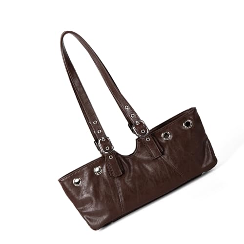 ZwaitL Punk Nieten Schultertasche Bequemer Riemen Unterarm Geldbörse Trendy PU Leder Handtasche für Freizeit und Party Anlass Punk Nieten Design Damentasche, coffee, One Size von ZwaitL