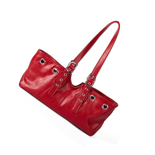 ZwaitL Punk Nieten Schultertasche Bequemer Riemen Unterarm Geldbörse Trendy PU Leder Handtasche für Freizeit und Party Anlass Punk Nieten Design Damentasche, rot, One Size von ZwaitL