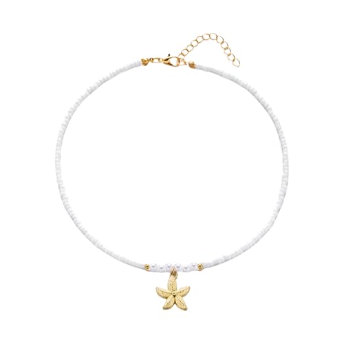 ZwaitL Stilvolle Seestern-Perlen-Halskette Designs Perlen Akzent verstellbare Kette für Strandpartys und Urlaub Perlenkette, Einheitsgröße, Wie beschrieben, Wie beschrieben von ZwaitL