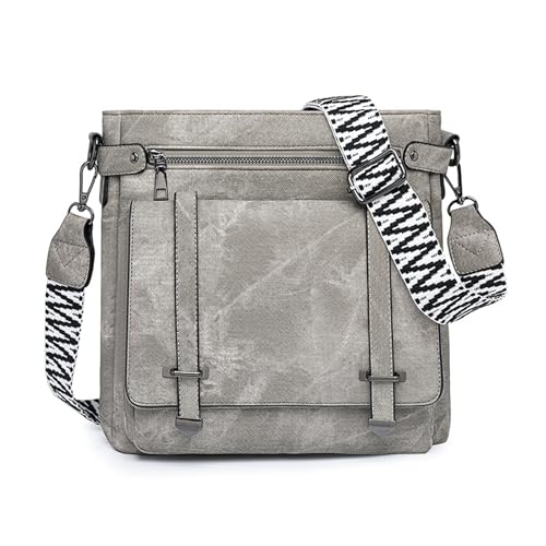 ZwaitL Stilvolle Umhängetasche für Damen, modisch, Crossbody, Pendeln, PU-Leder, große Kapazität, Messenger, große Kapazität, Schultertasche, Pendeln, modischer Eimer, grau, One Size von ZwaitL