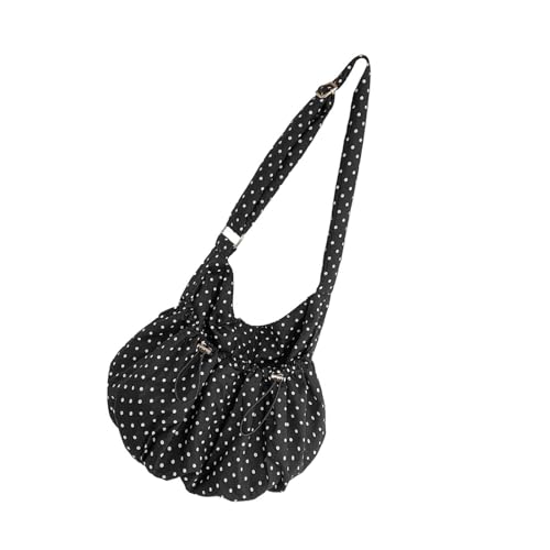 ZwaitL Trendige Umhängetasche mit Kordelzug, Punktemuster, Baumwolle, plissiertes Design, geräumiger Innenraum, Damen, Pendler mit Kordelzug, Schwarz , One Size ZwaitL Trendige Umhängetasche mit Kordelzug, Punktemuster, Baumwolle, plissiertes Design, geräumiger Innenraum, Damen, Pendler mit Kordelzug, Schwarz , One Size von ZwaitL