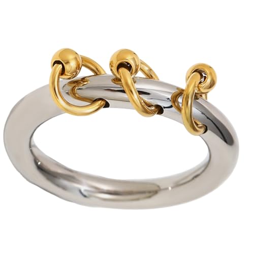 ZwaitL Trendiger zweifarbiger Schmuckring aus Edelstahl mit dynamischem Fransen-Design, leicht, bequeme Passform, Größe 7, elegante Fransendetails, Edelstahl von ZwaitL