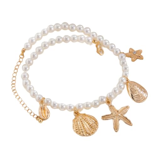 ZwaitL Verstellbare Halskette mit metallischem Seestern-Anhänger und glänzenden Perlen für individuelles Styling von ZwaitL