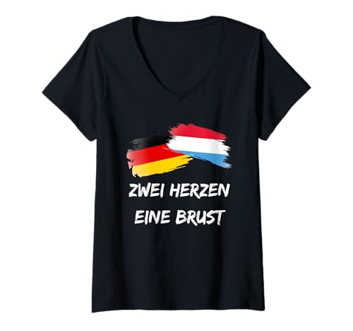 Damen Deutschland Luxemburg T-Shirt mit V-Ausschnitt Damen Deutschland Luxemburg T-Shirt mit V-Ausschnitt von Zwei Nationen eine Liebe