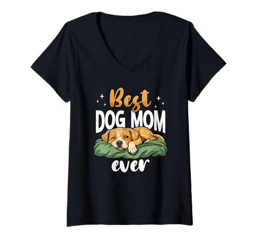 Damen Beste Hundemutter Aller Zeiten Süße Haustierliebhaberin T-Shirt mit V-Ausschnitt Damen Beste Hundemutter Aller Zeiten Süße Haustierliebhaberin T-Shirt mit V-Ausschnitt von Zwei Titel: Mama Und Dog Mom Apparel