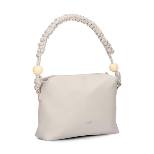 Damen Handtasche Perla PE60 Schultertasche 3 Liter Sommer & Frühling im Boho-Look mit Perlen-Verzierung & geflochtenem Tragegurt + langen Schultergurt - als Umhängetasche & Crossbody Bag (cappuccino) von Zwei