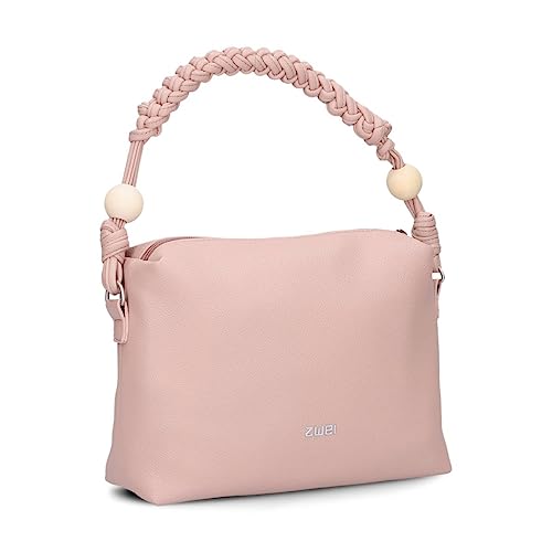 Damen Handtasche Perla PE60 Schultertasche 3 Liter Sommer & Frühling im Boho-Look mit Perlen-Verzierung & geflochtenem Tragegurt + langen Schultergurt - als Umhängetasche & Crossbody Bag (powder) von Zwei