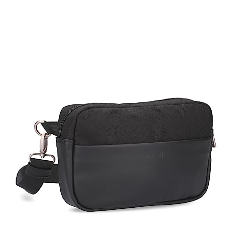 Damen Hip Bag Kim KIH30 Wasserabweisende Bauchtasche 1 Liter (24 x 15 cm) aus hochwertigem Hydroflex-Kunstleder, strapazierfähige Crossbody Bag, 3-in-1 Brusttasche, Gürteltasche & Hüfttasche (Black) von Zwei