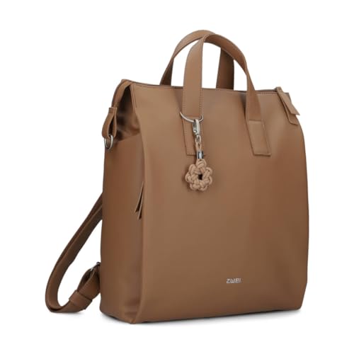 Damen Rucksack Yuna YUR150 großer Tagesrucksack 10 Liter aus hochwertigem Kunstleder, klassisch-elegant mit Blumen-Anhänger, Schlüsselband, DIN-A4 passend, ideal für Freizeit & Ausflüge (hazel) von Zwei