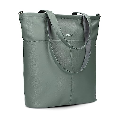 Damen Shopper Mademoiselle M145 große Schultertasche 10 Liter wasserabweisend aus hochwertigem Kunstleder inkl. langem Schultergurt als Umhängetasche zu tragen, gute Innenausstattung (eucalyptus) von Zwei