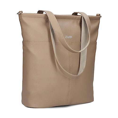 Damen Shopper Mademoiselle M145 große Schultertasche 10 Liter wasserabweisend aus hochwertigem Kunstleder inkl. langem Schultergurt als Umhängetasche zu tragen, gute Innenausstattung (hazel) von Zwei