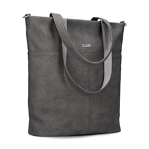 Damen Shopper Mademoiselle M145 große Schultertasche 10 Liter wasserabweisend aus hochwertigem Kunstleder inkl. langem Schultergurt als Umhängetasche zu tragen, gute Innenausstattung (nubuk-stone) von Zwei