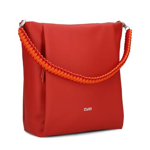 Damen Shopper Yuna YU120 elegante Schultertasche 7 Liter geflochtener Schultergurt, hochwertiges Kunstleder inkl. langem Schultergurt als Umhängetasche zu tragen + Schlüsselband (red) von Zwei
