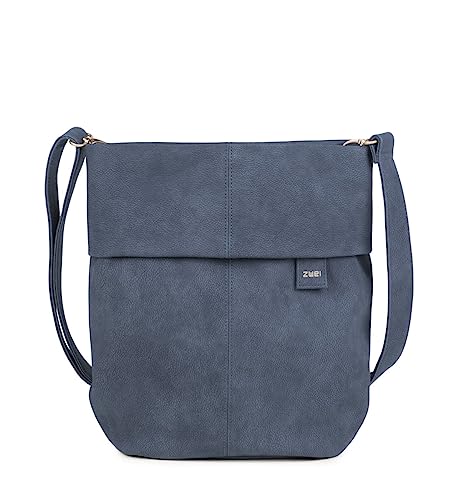 Zwei Damen Handtasche Mademoiselle M12 Umhängetasche 7 Liter klassische Crossbody Bag aus hochwertigem Kunstleder, DIN-A4 passend (nubuk-blue) von Zwei