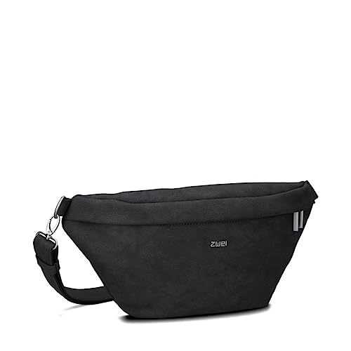 Damen Hip Bag Mademoiselle MH80 Bauchtasche 40 cm 3 Liter aus hochwertigem Kunstleder, Crossbody Bag wasserabweisend, 3-in-1 Bequeme Brusttasche, Gürteltasche & Hüfttasche (Nubuk-Black) von Zwei