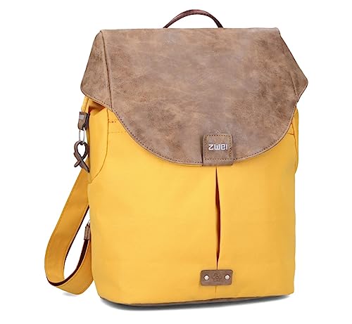 Zwei Damen City-Rucksack Olli O12 Rucksack (7 L) im Retro-Look mit Blumenanhänger im Canvas-Style mit Lederoptik, Hauptfach mit Reißverschluss, gepolstertes Laptopfach, wasserabweisend (yellow) von Zwei
