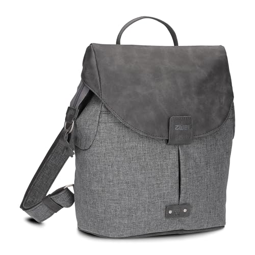 Zwei Damen City-Rucksack Olli OR8 kleiner Rucksack 5 Liter Lederoptik im Vintage-Style robust strapazierfähig wasserabweisend Hauptfach mit Reißverschluss (grey) von Zwei