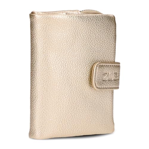 Zwei Damen Geldbörse MW5 weiches Kunstleder (13x10x3cm) Brieftasche aus hochwertigem Kunstleder mit Druckknopf & Reißverschluss, Geldbörse mit Münzfach, 6 Kartenfächern, 1 Scheinfach (Gold) von Zwei