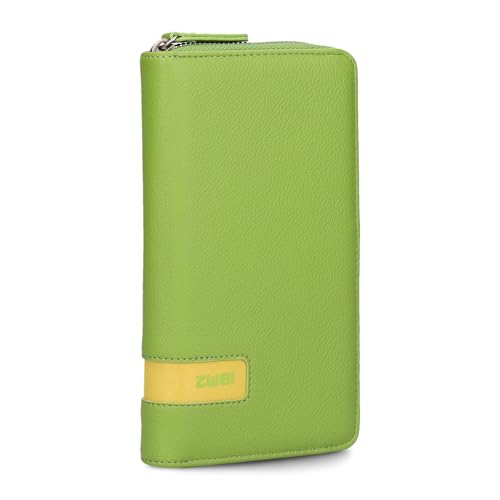 Zwei große Damen Geldbörse M.Wallet MW2 Portemonnaie aus weichem Kunstleder, Geldbeutel mit umlaufendem Reißverschluss, 15 Kartenfächern, 2 Scheinfächern, Münzfach & Sichtfach (Kiwi) von Zwei