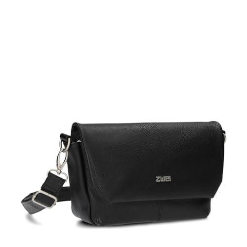 Zwei Damen Handtasche Mademoiselle.M M40 kleine Umhängetasche 1 Liter breite Crossbody-Bag mit Magnetklappe & Reißverschluss klassisch-elegant (noir) von Zwei