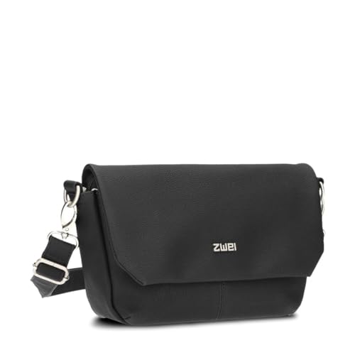 Zwei Damen Handtasche Mademoiselle.M M40 kleine Umhängetasche 1 Liter breite Crossbody-Bag mit Magnetklappe & Reißverschluss klassisch-elegant (nubuk-black) von Zwei