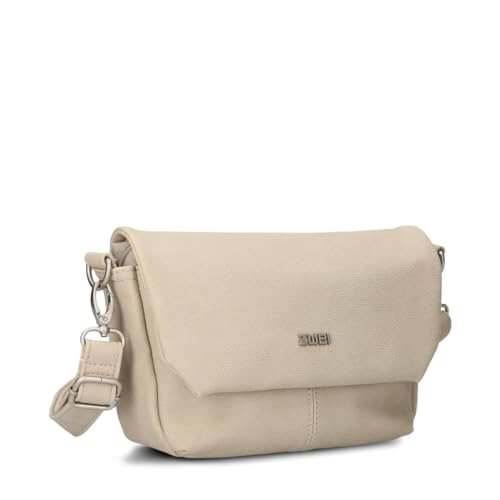 Zwei Damen Handtasche Mademoiselle.M M40 kleine Umhängetasche 1 Liter breite Crossbody-Bag mit Magnetklappe & Reißverschluss klassisch-elegant (nubuk-linen) von Zwei
