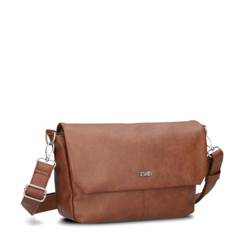 Zwei Damen Handtasche Mademoiselle.M M60 Umhängetasche 3 Liter breite Crossbody-Bag Magnetklappe Reißverschluss inklusive Schlüsselband klassisch-elegante Abendtasche (cognac) von Zwei