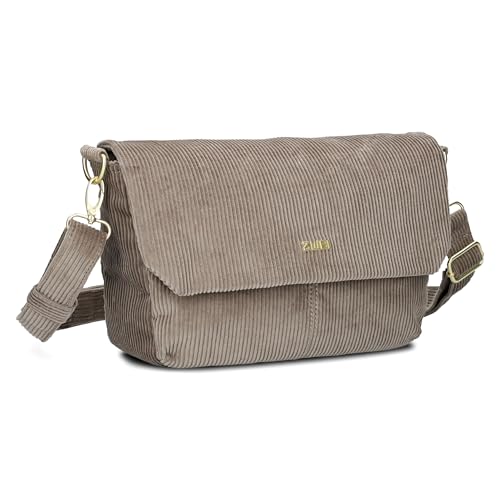 Zwei Damen Handtasche Mademoiselle.M M60 Umhängetasche 3 Liter breite Crossbody-Bag Magnetklappe Reißverschluss inklusive Schlüsselband klassisch-elegante Abendtasche (cord-mocca) von Zwei