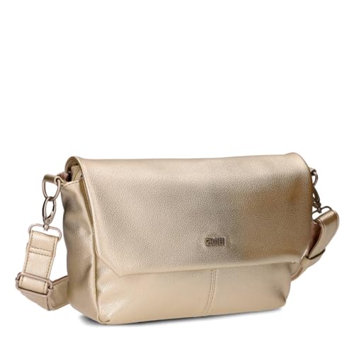 Zwei Damen Handtasche Mademoiselle.M M60 Umhängetasche 3 Liter breite Crossbody-Bag Magnetklappe Reißverschluss inklusive Schlüsselband klassisch-elegante Abendtasche (gold) von Zwei