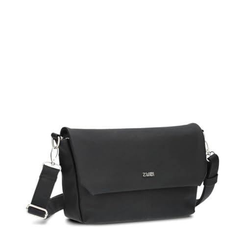 Zwei Damen Handtasche Mademoiselle.M M60 Umhängetasche 3 Liter breite Crossbody-Bag Magnetklappe Reißverschluss inklusive Schlüsselband klassisch-elegante Abendtasche (nubuk-black) von Zwei