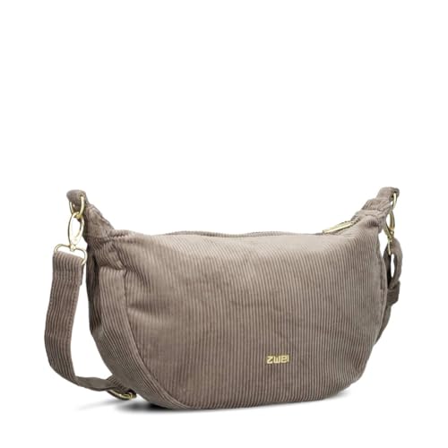 Zwei Damen Handtasche Mademoiselle.M M70 Moon-Bag 4 Liter Trend-Tasche in Halbmond-Form vielseitig als Bauchtasche Crossbody-Bag Abendtasche Umhängetasche zu tragen (cord-mocca) von Zwei