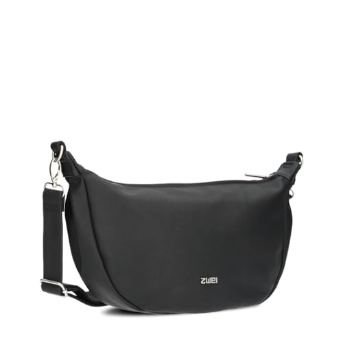 Zwei Damen Handtasche Mademoiselle.M M70 Moon-Bag 4 Liter Trend-Tasche in Halbmond-Form vielseitig als Bauchtasche Crossbody-Bag Abendtasche Umhängetasche zu tragen (nubuk-black) von Zwei