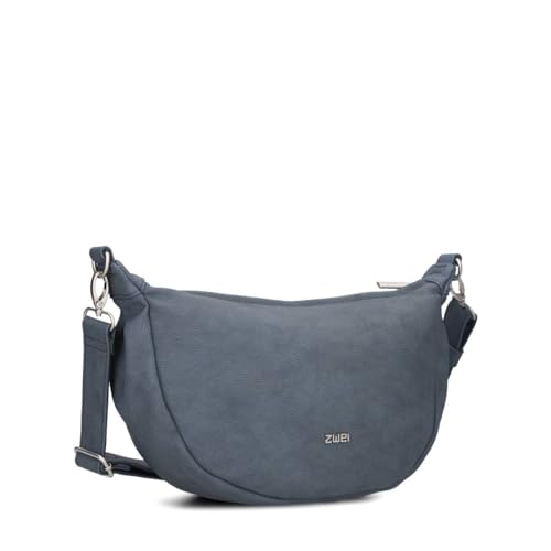 Zwei Damen Handtasche Mademoiselle.M M70 Moon-Bag 4 Liter Trend-Tasche in Halbmond-Form vielseitig als Bauchtasche Crossbody-Bag Abendtasche Umhängetasche zu tragen (nubuk-blue) von Zwei