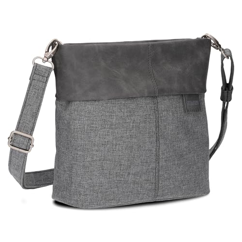 Zwei Damen Handtasche Olli OT8 Umhängetasche 3 Liter klassische Crossbody Bag wasserabweisend robust strapazierfähig Bicolor Design Schultertasche inkl. 2 Schultergurte kurz & lang (grey) von Zwei