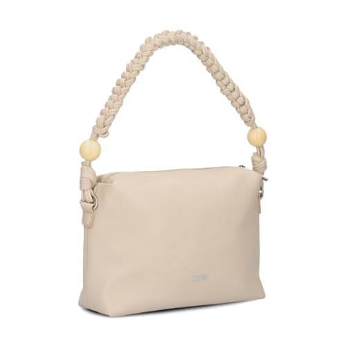 Zwei Damen Handtasche Perla PE60 Schultertasche 3 Liter Sommer & Frühling im Boho-Look mit Perlen-Verzierung & geflochtenem Tragegurt + langen Schultergurt - als Umhängetasche & Crossbody Bag (sand) von Zwei