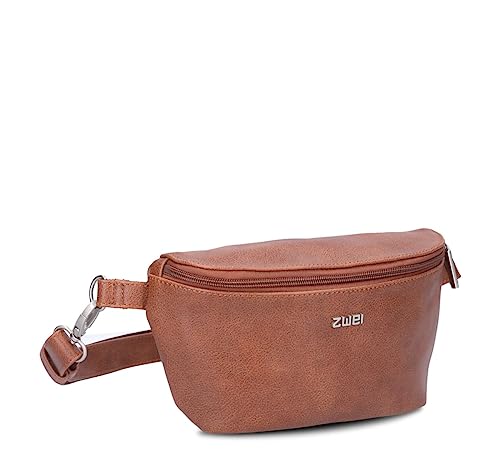Zwei Damen Hip Bag Mademoiselle.M MH4 Bauchtasche 25 cm 1 Liter aus hochwertigem Kunstleder, Crossbody Bag wasserabweisend, 3-in-1 Bequeme Brusttasche, Gürteltasche & Hüfttasche (Cognac) von Zwei