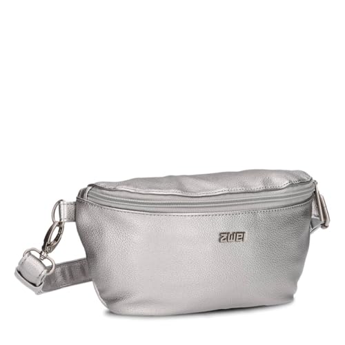 Zwei Damen Hip Bag Mademoiselle.M MH4 Bauchtasche 25 cm 1 Liter aus hochwertigem Kunstleder, Crossbody Bag wasserabweisend, 3-in-1 Bequeme Brusttasche, Gürteltasche & Hüfttasche (Silver) von Zwei