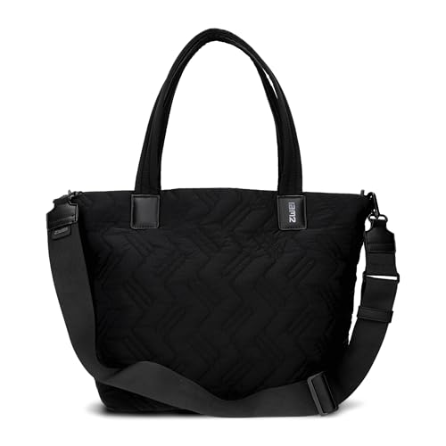 Zwei Damen Puffer Tasche Cleo CL200 gesteppter Shopper, quilted Tote Bag, ultraleicht, wasserabweisend, robust, als große Umhängetasche mit zusätzlichem langen Gurt tragbar (black-new) von Zwei