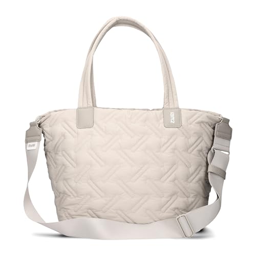 Zwei Damen Puffer Tasche Cleo CL200 gesteppter Shopper, quilted Tote Bag, ultraleicht, wasserabweisend, robust, als große Umhängetasche mit zusätzlichem langen Gurt tragbar (sand) von Zwei