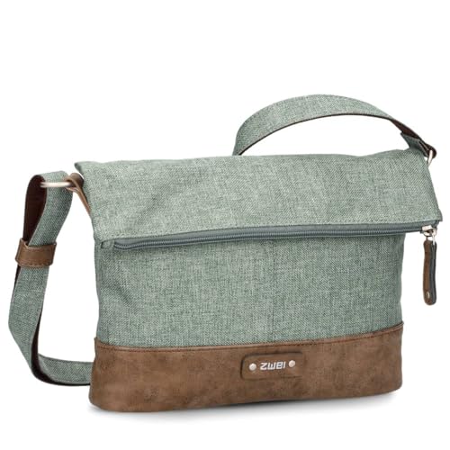Zwei Damen Rolltop-Handtasche Olli OT6 Umhängetasche 2/4 Liter klassische Crossbody Bag wasserabweisend robust strapazierfähig Bicolor Design Schultertasche, hochwerti verarbeitet (eucalyptus) von Zwei