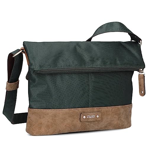 Zwei Damen Rolltop-Handtasche Olli OT6 Umhängetasche 2/4 Liter klassische Crossbody Bag wasserabweisend robust strapazierfähig Bicolor Design Schultertasche, hochwerti verarbeitet (pine) von Zwei