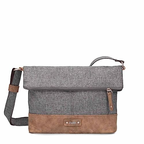 Zwei Damen Rolltop-Handtasche Olli OT6 Umhängetasche 2/4 Liter klassische Crossbody Bag wasserabweisend robust strapazierfähig Bicolor Design Schultertasche, hochwerti verarbeitet (stone) von Zwei