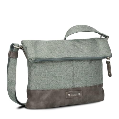 Zwei Damen Rolltop-Handtasche Olli OT6 Umhängetasche 2/4 Liter klassische Crossbody Bag wasserabweisend robust strapazierfähig Bicolor Design Schultertasche, hochwertig verarbeitet (salbei) von Zwei